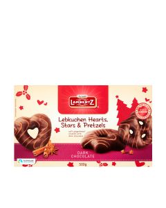Lambertz - Lebkuchen Dark Chocolate Hearts Stars & Pretzels - 14 x 500g
