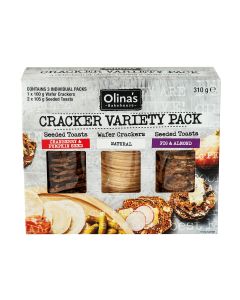 Olina's Bakehouse - Cracker Variety Pack (Cranberry & Pumpkin Seed Specialty Toasts, Fig & Almond Specialty Toasts, Natural Wafer Crackers) - 7 x 310g