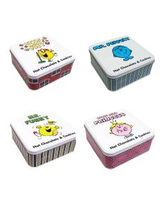 Mr Men - Mr. Perfect, Mr. Funny, Little Miss Busy & Little Miss Princess Tins of Hot Chocolate and Cookies - 12 x 220g