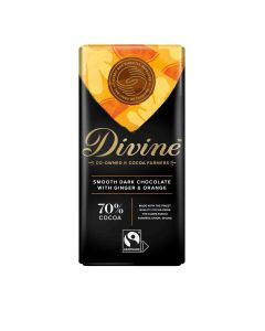 Divine Chocolate - 70% Dark Chocolate with Ginger & Orange - 15 x 90g