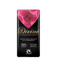 Divine Chocolate - 70% Dark Chocolate with Raspberries - 15 x 90g