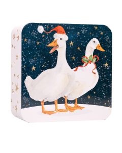Farmhouse Biscuits - Embossed Geese Square Cookie Assortment Tin with Oat Flip & Salted Caramel, Choc Chunk & Orange & Currant Shewsbury & Mild Ginger Biscuits - 8 x 400g