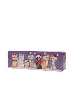 Farmhouse Biscuits - Embossed Christmas Cat Tin with Stem Ginger Biscuits - 12 x 225g