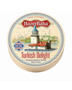 Hazer Baba - Rose, Lemon, Pistachio, Almond & Hazelnut Turkish Delight (Drum) - 12 x 250g