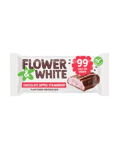 Flower & White - Vegan Chocolate Dipped Strawberry Meringue Bar - 12 x 20g