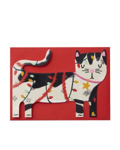 Raspberry Blossom - Black & White Cat Tangled Lights Card (18.4cm x 13.3cm) - 6 x 25g