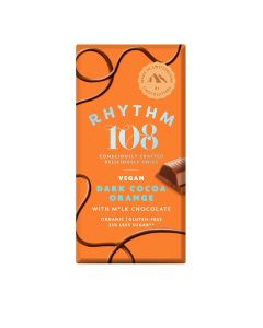 Rhythm 108  - Swiss Vegan Dark Cocoa Orange Bar with M'lk Chocolate - 9 x 100g