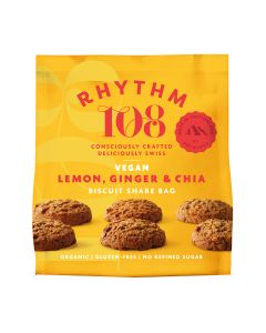 Rhythm 108  - Swiss Vegan Lemon, Ginger & Chia Biscuit Share Bag - 8 x 135g