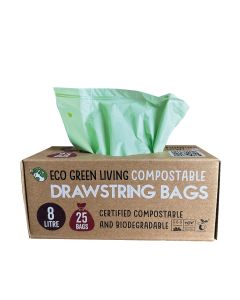 Eco Green Living - Compostable Drawstring 8L Bin Bags (25 Bags) - 16 x 25g