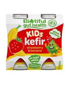  Biotiful Gut Health -  Kids Kefir Strawberry & Banana 4x100ml - 6 x 4 x 400ml (Min 14 DSL)