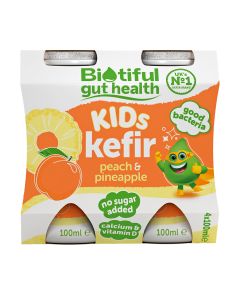  Biotiful Gut Health -  Kids Kefir Peach & Pineapple 4x100ml - 6 x 4 x 400ml (Min 14 DSL)