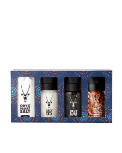Oryx Desert Salt - Desert Salt with Refill, Pepper & Chilli Grinders 4 Piece Gift Box  - 6 x 190g