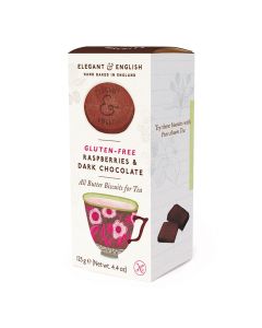 Elegant & English - Gluten Free Raspberries & Dark Chocolate All-Butter Biscuits - 6 x 140g