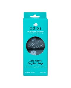 Adios Plastic Ltd - Compostable Poo Bags in Grey (4 Rolls/60 Bags) - 12 x 0.24kg
