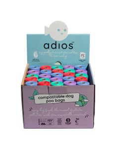Adios Plastic Ltd - Compostable Dog Poo Bags in CDU (50 Rolls/15 Bags Per Roll) - 1 x 3kg
