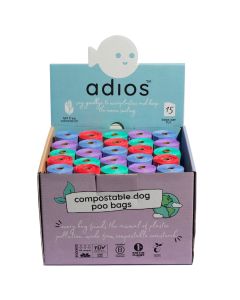 Adios Plastic Ltd - Compostable Dog Poo Bags in CDU (15 Bags Per Roll) - 1 x 50 Rolls