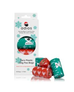 Adios Plastic - 2 x Prefilled Clip-strips of Christmas Poo Bags (each with 8 packs that include 2 x rolls of 15 bags) - 1 x 1kg