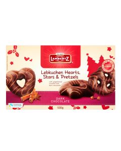 Lambertz - Lebkuchen Dark Chocolate Hearts Stars & Pretzels - 14 x 500g