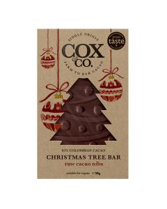 Cox&Co. - 85% Raw Cacao Nibs Dark Chocolate Christmas Tree Bar  - 12 x 50g
