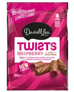Darrell Lea - Milk Chocolate Coated Raspberry Liquorice Twists - 12 x 200g