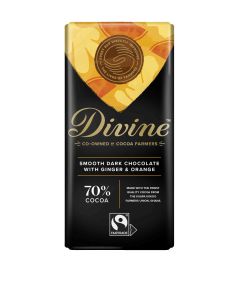 Divine Chocolate - 70% Dark Chocolate with Ginger & Orange - 15 x 90g