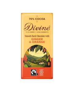 Divine Chocolate - Fairtrade 70% Dark Chocolate with Ginger & Orange - 15 x 90g