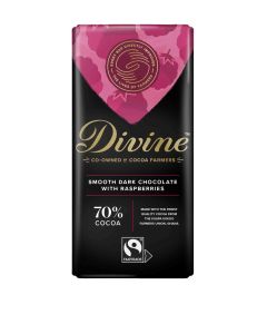 Divine Chocolate - 70% Dark Chocolate with Raspberries - 15 x 90g