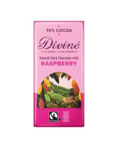 Divine Chocolate - Fairtrade 70% Dark Chocolate with Raspberries - 15 x 90g