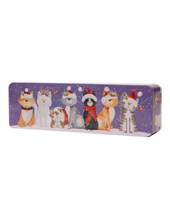 Farmhouse Biscuits - Embossed Christmas Cat Tin with Stem Ginger Biscuits - 12 x 225g