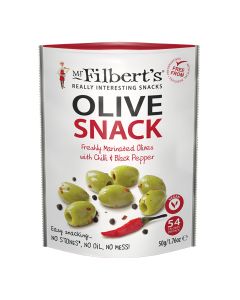 Mr Filbert's - Chilli & Black Pepper Green Olives - 12 x 50g