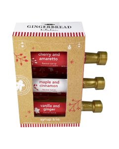 Gingerbread Kitchen - Hot Drink Syrup Selection (1 x 50ml Maple & Cinnamon, 1 x 50ml Cherry & Amaretto 1 x 50ml Vanilla & Ginger) - 6 x 150ml