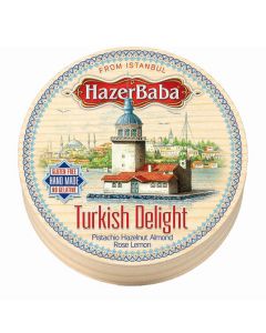 Hazer Baba - Rose, Lemon, Pistachio, Almond & Hazelnut Turkish Delight (Drum)  - 12 x 250g