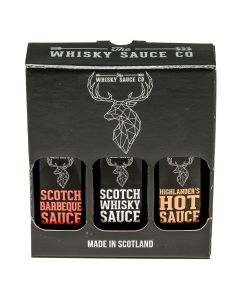 Whisky Sauce Co - Trio Bottle Savoury Gift Set (1 x Whisky Sauce, 1 x Whisky BBQ Sauce, 1 x Highlander Hot Sauce) - 8 x 300ml