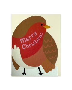 Raspberry Blossom - Merry Christmas Robin Card (9.6cm x 13.3cm) - 6 x Single Units