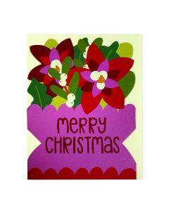 Raspberry Blossom - Merry Christmas Flowers Card (9.6cm x 13.3cm) - 6 x Single Units