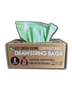 Eco Green Living - Compostable Drawstring 8L Bin Bags (25 Bags) - 16 x 25g