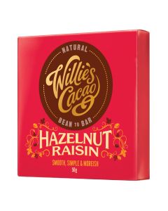 Willie's Cacao - Hazelnut & Raisin; with Peruvian 70% Dark Chocolate - 12 x 50g