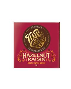 Willie's Cacao - Hazelnut & Raisin; with Peruvian 70% Dark Chocolate - 12 x 50g