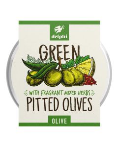 Delphi Foods - Green Pitted Olives with Herbs - 6 x 160g (Min 25 DSL)