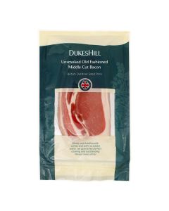 DukesHill - British Outdoor Bred Middle Cut Bacon - Rind On  - 8 x 200g (Min 14 DSL)