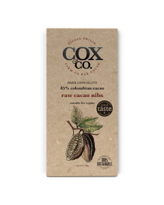 Cox&Co. - 85% Raw Cacao Nibs Single Origin Dark Chocolate Bar - 12 x 70g