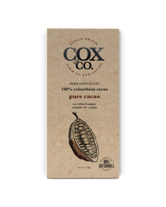 Cox&Co. - 100% Pure Cacao Single Origin Dark Chocolate Bar - 12 x 70g