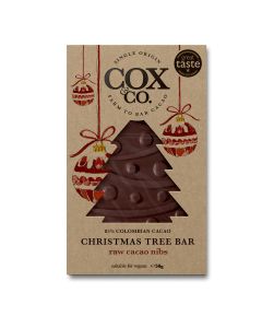 Cox&Co. - 85% Raw Cacao Nibs Dark Chocolate Christmas Tree Bar - 12 x 50g