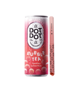 Dot Dot Bubble Tea - Sparkling Lychee Rose Bubble Tea with Straw - 12 x 250ml