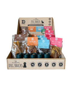 Dewkes Snacks for Dogs - 25 Piece Individually Wrapped Mixed Tray for Dogs (5x Beefy Sticks, 5x Chicken Jerky, 5x Porky Scratchings, 5x Fishy Bites & 5x Poo Bags) - 1 x 1310g