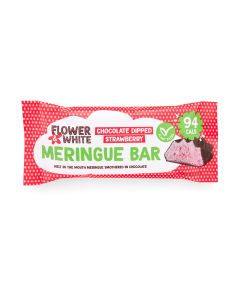 Flower & White - Vegan Chocolate Dipped Strawberry Meringue Bar - 12 x 20g
