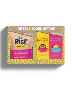 RiSE Coffee Box - Coffee & Cookie Gift Set (1 x 250g Medium Roast Ground Coffee, 1 x Choc Rocks Dunkers, 1 x Salted Butter Dunkers) - 6 x 550g