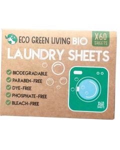 Eco Green Living - Unscented Biodegradable Laundry Sheets (60 Sheets) - 17 x 20g
