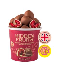 Hidden Fruits - Freshly Frozen British Raspberries in White & Milk Belgian Chocolate - 6 x 150g