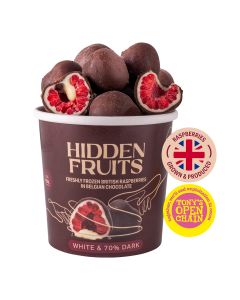Hidden Fruits - Freshly Frozen British Raspberries in White & 70% Dark Belgian Chocolate - 6 x 150g